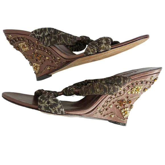 ColeHaan Embellished Wedge Sandals Size 10 - Picture 1 of 16